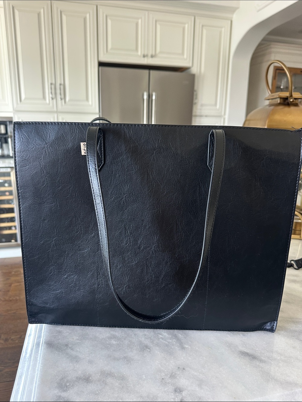 BEIS Black Faux Leather Tote Bag